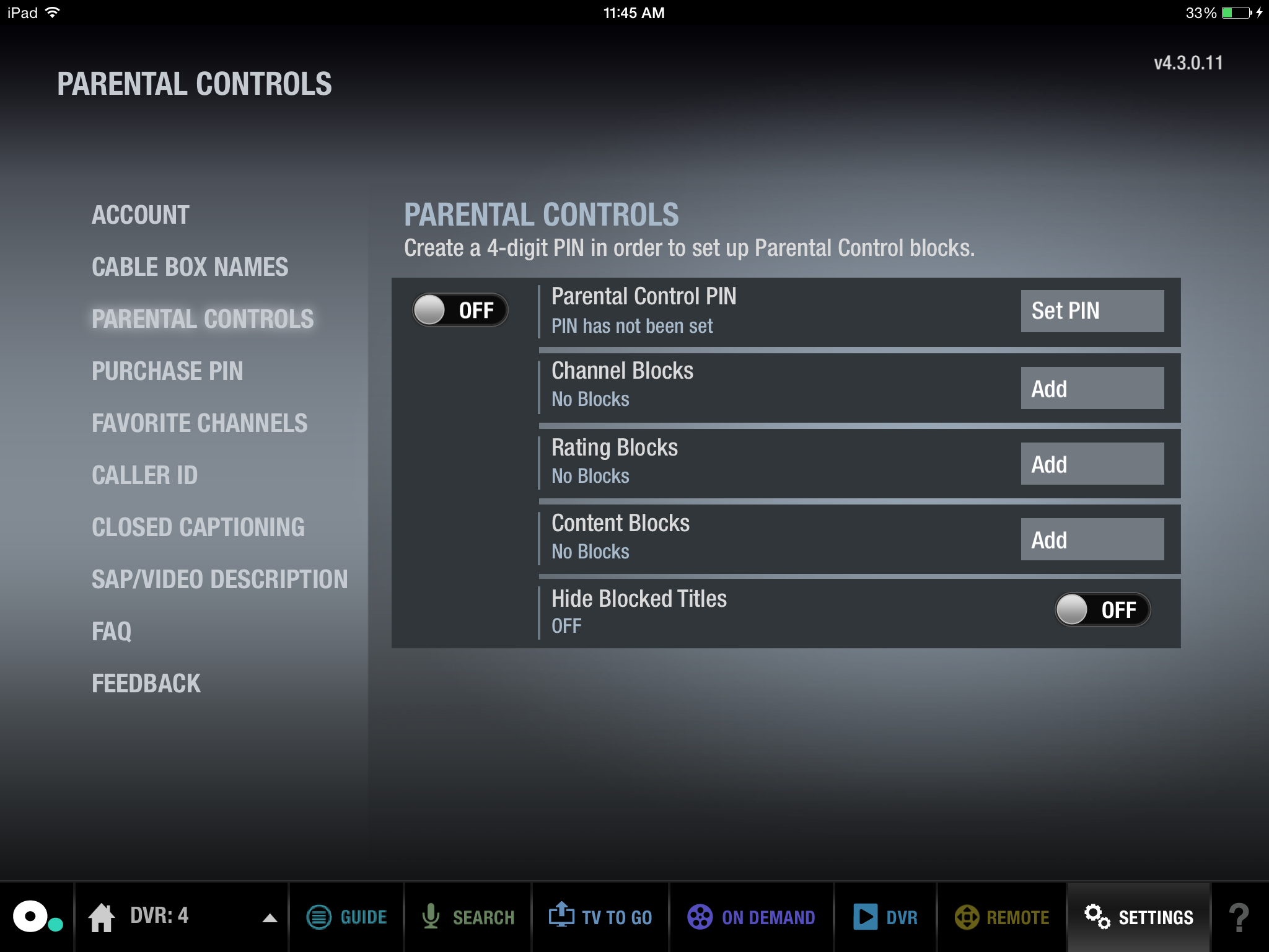 Optimum App for iPad: Parental Controls